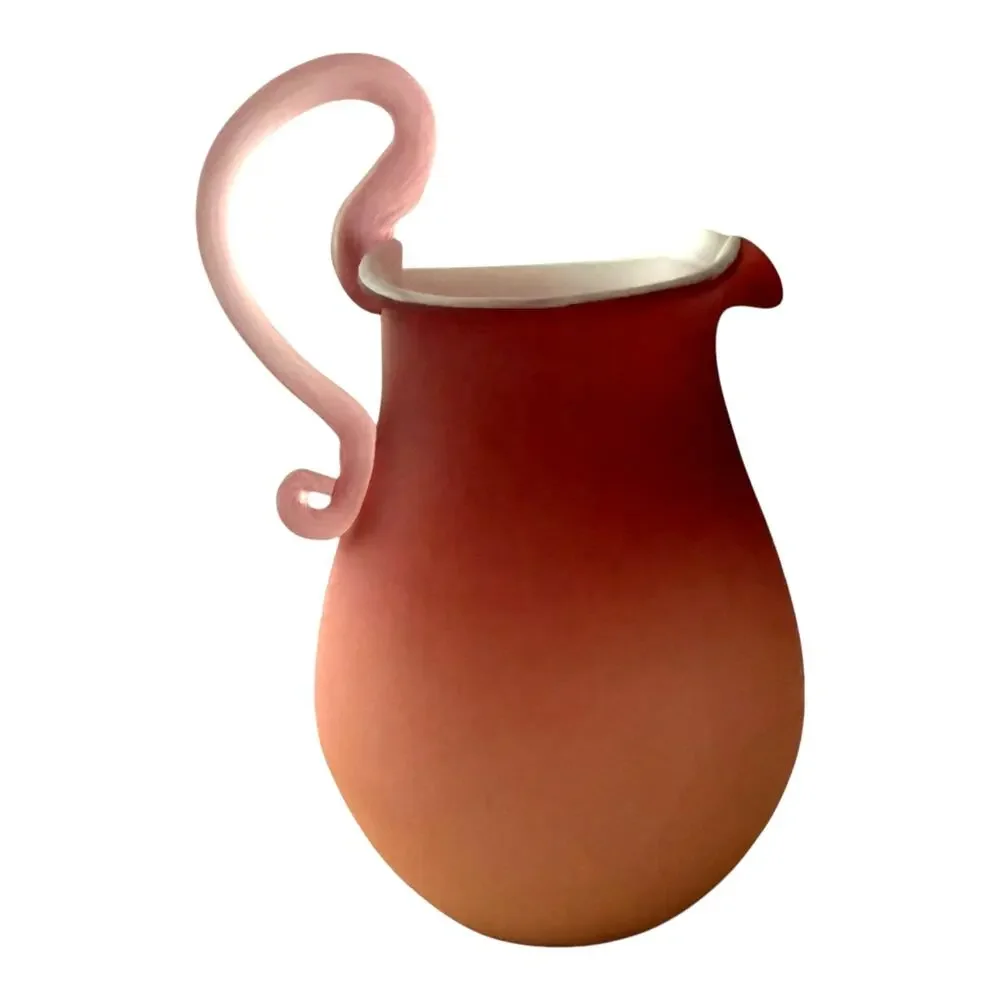 Vintage Peachblow-Style Satin Cased Glass Creamer Pitcher Applied Handle 5.25